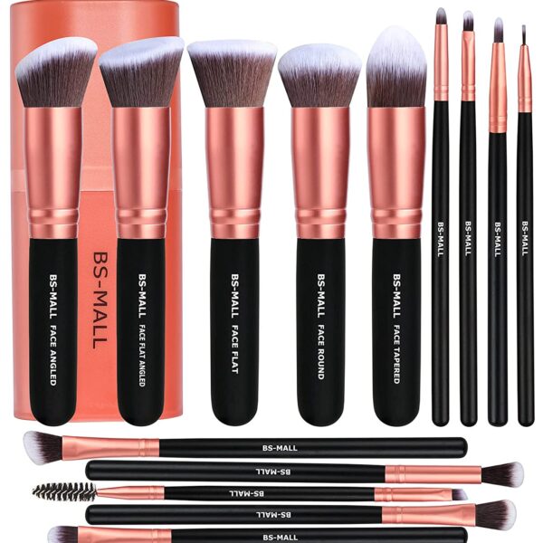 BS-MALL Makeup Brushes Premium Synthetic Foundation Powder Concealers Eye Shadows Makeup 14 Pcs Brush Set (Black Rose)