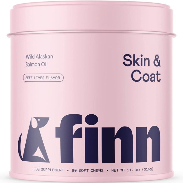 Finn Skin & Coat Salmon Oil Supplement for Dogs | Supports Dryness, Itching, & Thick, Shiny Coat | Premium Fish Oil from Wild Alaskan Salmon, Omega-3s, EPA & DHA, Biotin, & Zinc | 90 Soft Chews