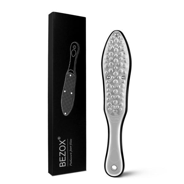 BEZOX Professional Foot File Callus Remover Scraper, Double Sided Feet Scrubber for Cracked Heel and Foot Dead Skin - Heavy Duty Surgical Grade Stainless Steel - W/Cloth Storage Bag & Gift Box