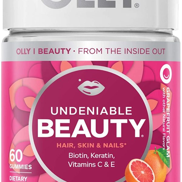 OLLY Undeniable Beauty Gummy, For Hair, Skin, Nails, Biotin, Vitamin C, Keratin, Chewable Supplement, Grapefruit, 30 Day Supply - 60 Count