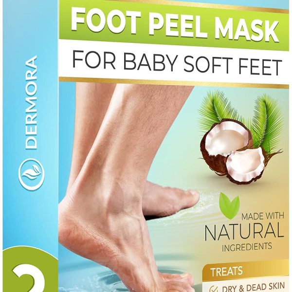 Foot Peel Mask - Coconut - For Cracked Heels, Dead Skin Calluses - Make Your Feet Baby Soft Get Smooth Silky Skin - Removes Rough Heels Dry Skin - Exfoliating Treatment (Men's 2 Pack)