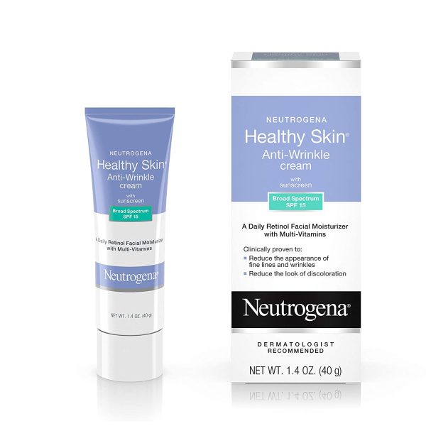 Neutrogena Healthy Skin Anti-Wrinkle Retinol & Vitamin E Daily Moisturizer with SPF 15 Sunscreen, Oil-Free Face & Neck Cream with Retinol, Vitamin E, Vitamin A & Vitamin B5, 1.4 oz