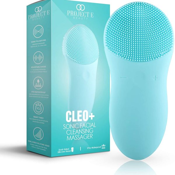 Project E Beauty CLEO+ Sonic Facial Cleanser | Waterproof Silicon Deep Cleansing Exfoliating Brush USB Rechargeable Wireless Portable Face Cleanser Travel Lift Firm Skin Care Treatment Device Massager