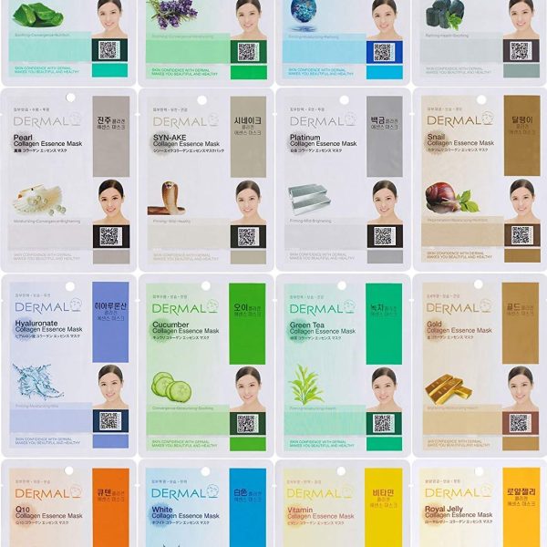 DERMAL 16 Combo Pack A Collagen Essence Full Face Facial Mask Sheet - Face Pack For Glowing Skin - Self Home Care Face Facial Mask Sheet - Korean facial Masks For Women and Men