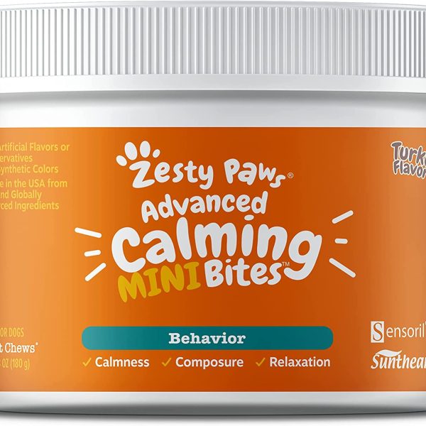 Zesty Paws Calming Soft Chews for Dogs - Melatonin, Ashwagandha, L-Theanine & L-Tryptophan - Composure & Relaxation for Everyday Stress & Separation + Thunderstorms - Regular & Mini Sizes 90 Count